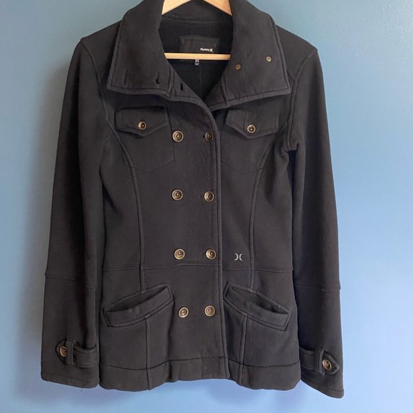 Hurley Black button up sweater jacket. - Picture 4 of 8